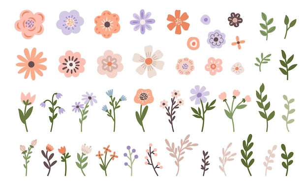 Vector minimalistic spring flowers vector illustration set