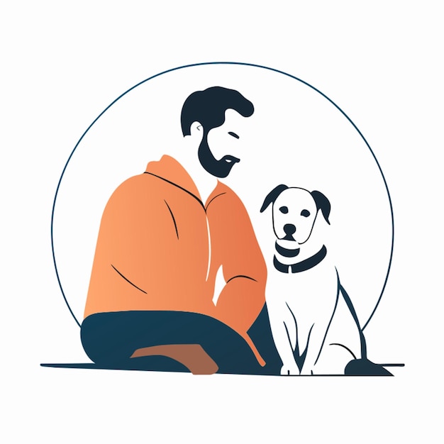 Vector minimalistic traced illustration of man and his dog