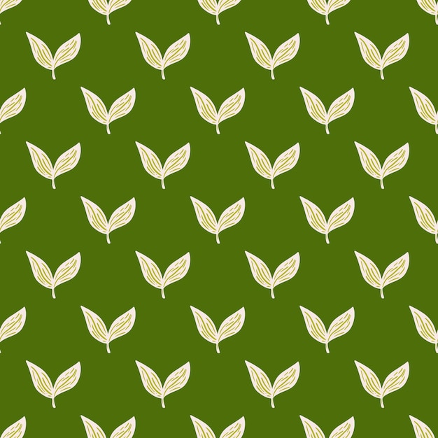 Minimalistic white leaf elements seamless doodle pattern.