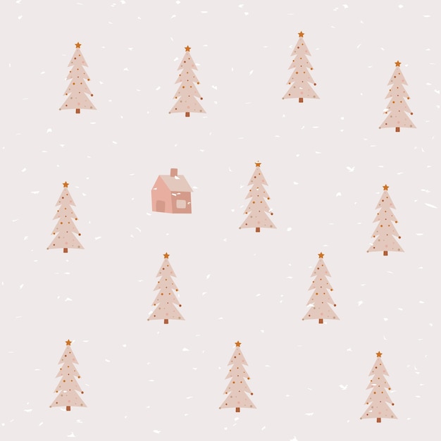 Minimalistic winter illustration in scandinavian style House surrounded by trees Spruce forest