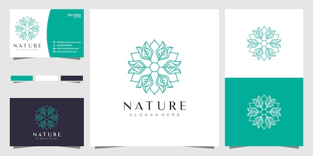 Minimalistisch bloemlogo-ontwerp met een lijnstijl en een visitekaartje