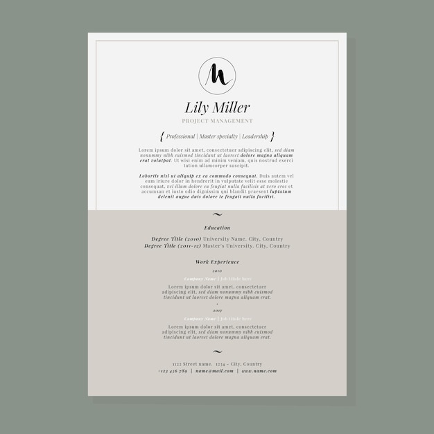 Vector minimalistisch cv-sjabloonconcept