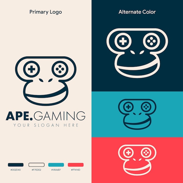 Minimalistisch eenvoudig aap-aap gaming-logo-ontwerp