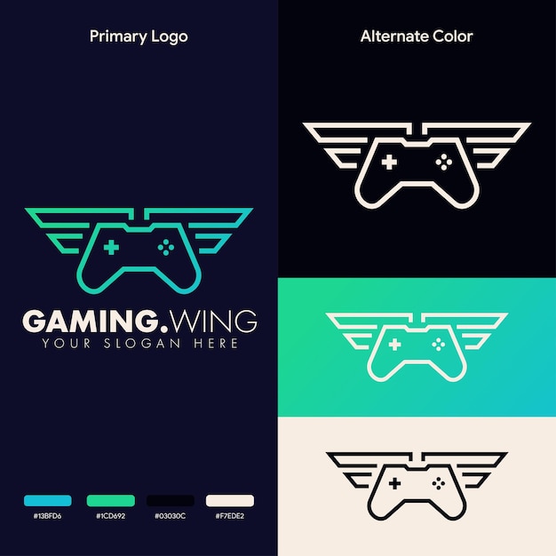 minimalistisch eenvoudig vleugel-joystick gaming-logo-ontwerp
