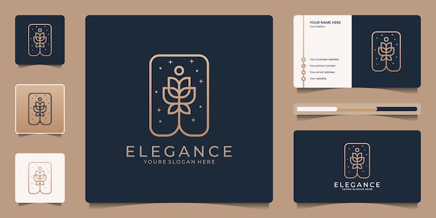 Minimalistisch elegant bloemlogo-ontwerp en visitekaartje