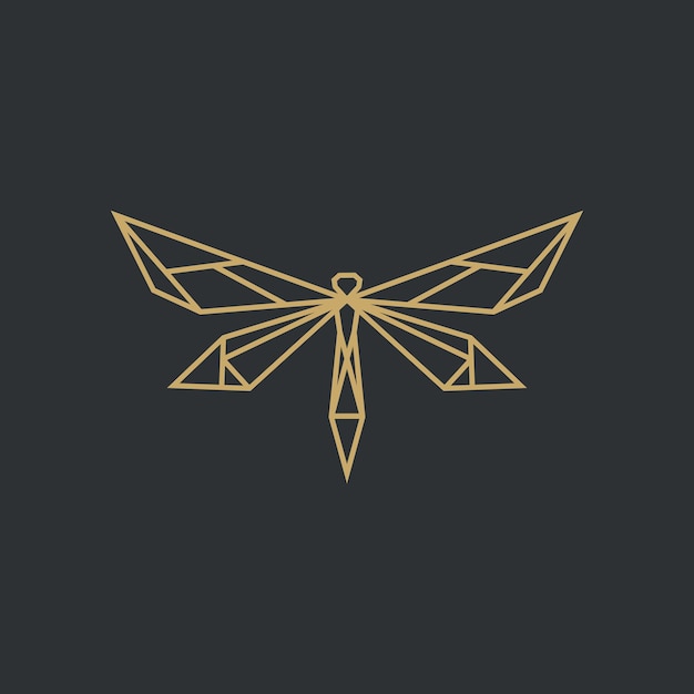 Minimalistisch geometrisch Dragonfly-logo-ontwerp met lijnkunststijl