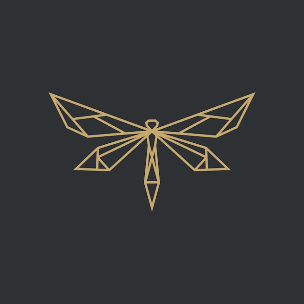 Minimalistisch geometrisch dragonfly-logo-ontwerp met lijnkunststijl