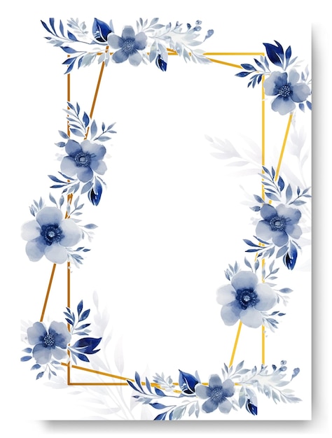 Minimalistisch grenshuwelijkskaartsjabloon met blauwe gardenia bloemwaterverf