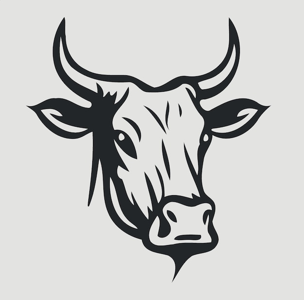 Minimalistisch Lineart-stijlsymbool met dierenkop van een koe