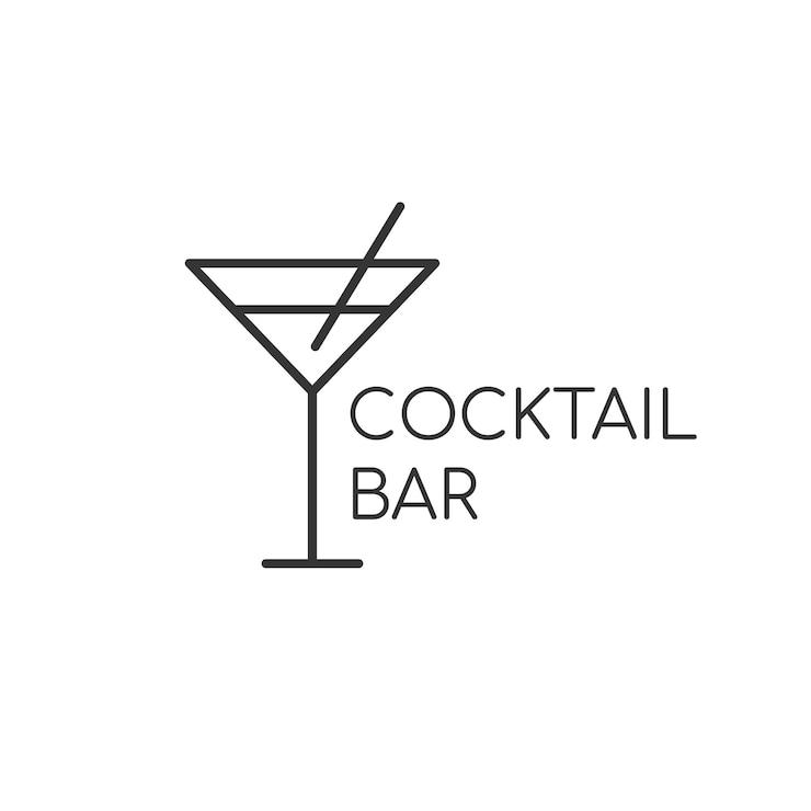 Vector minimalistisch logo voor alcoholische bar, winkel, restaurant. martini cocktailglas met een rietje op een witte achtergrond met het opschrift "cocktailbar".