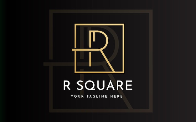 Vector minimalistisch luxe letter r-logo met gouden vierkante vorm