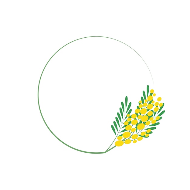Minimalistisch rond frame met een mimosa Een frame met botanische motieven Vector illustratie