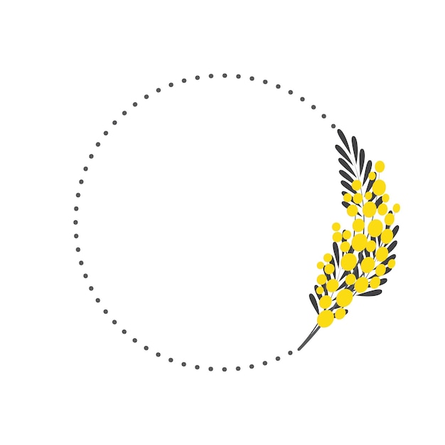 Minimalistisch rond frame met een mimosa Een frame met botanische motieven Vector illustratie