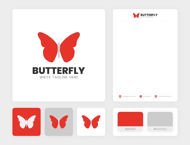 Minimalistisch rood vlinderlogo met sjabloon voor bedrijfsidentiteit