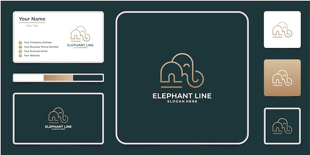 Minimalistisch schattig olifantenlogo-ontwerp met visitekaartje
