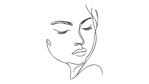 Minimalistisch silhouet van vrouwelijk gezicht Zwart en wit Witte achtergrond Eén lijn tekening