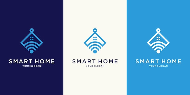 minimalistisch smart home tech-logo met lijnkunststijl