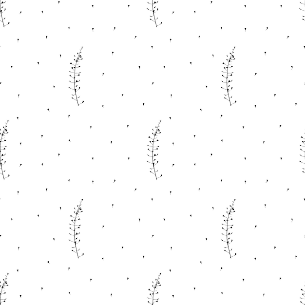 Minimalistisch zwart-wit kruidenpatroon Eenvoudige plantelementen op witte achtergrond