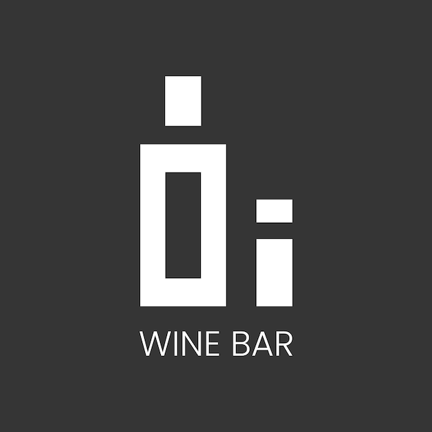 Minimalistisch zwart-wit logo voor alcoholische bar, winkel, restaurant. Een fles en een glas met het opschrift "wijnbar".