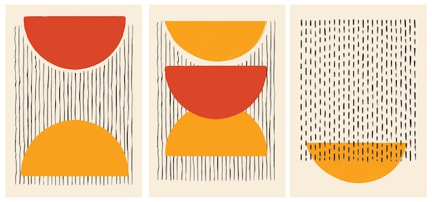 Minimalistische 20s bauhaus-stijl abstracte composities handgeschilderde geometrische muurdecoratie uit het midden van de eeuw