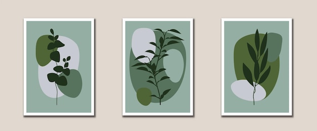 Minimalistische abstracte bladeren lijntekeningen Botanische kunst wordt halverwege de eeuw moderne kunst aan de muur