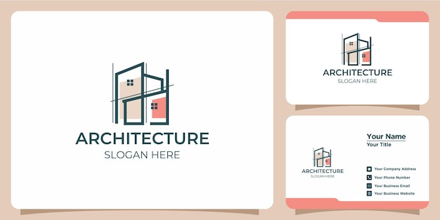 Minimalistische architect logo creatieve lijn kunst stijl concept en visitekaartje