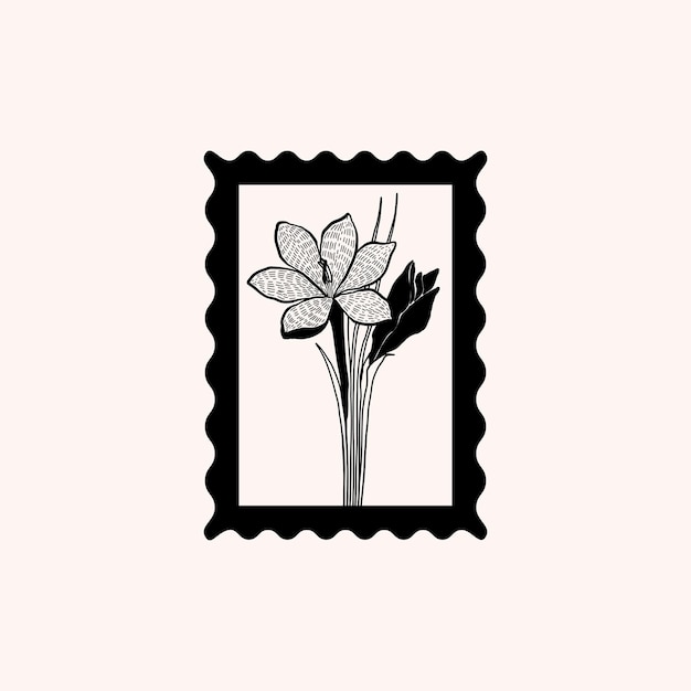 Vector minimalistische bloem grafische schets tekening zwart pictogram stempel trendy tattoo ontwerp bloemen botanisch