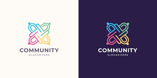 Minimalistische community-logo-inspiratieset van kleurrijke lineaire stijl mensen concept sociaal groepslogo