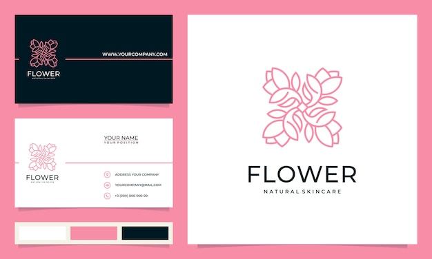 Minimalistische elegante moderne bloemenlogo ontwerp inspiratie, voor salons, spa's, huidverzorging, boetieks, met visitekaartjes
