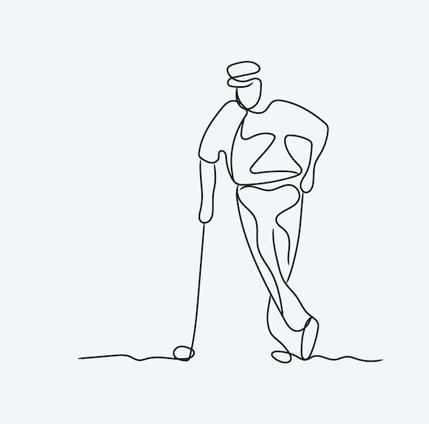 Minimalistische Golf Line Art, Ball Tee Overzicht Tekening, Sport Rafting Illustratie, Vector Speler