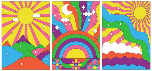 Minimalistische groovy psychedelische achtergronden