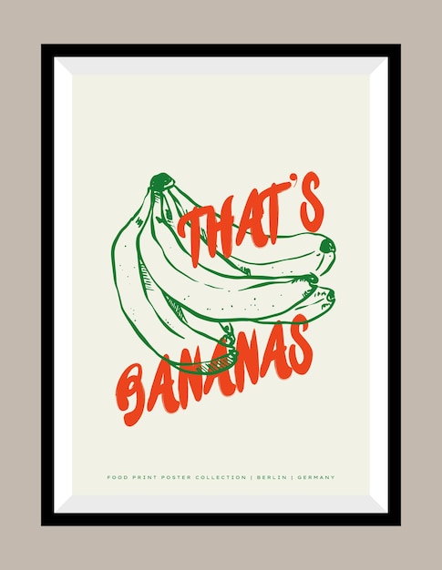 Minimalistische handgetekende bananenvectorprentposter in een frame