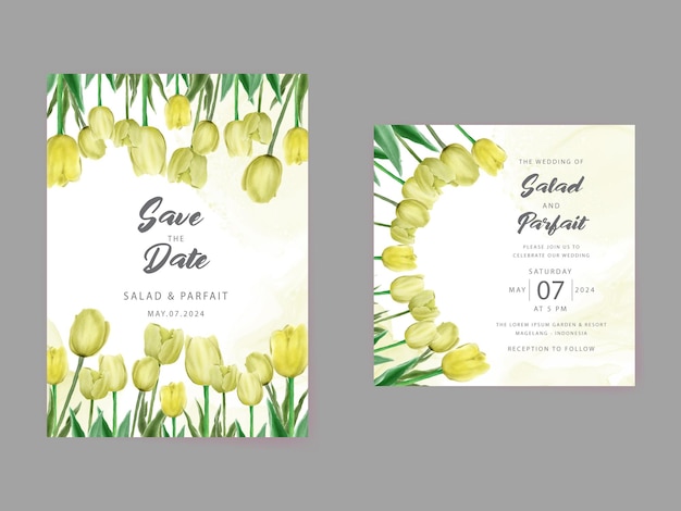 minimalistische huwelijksuitnodiging met groen tulp aquarel