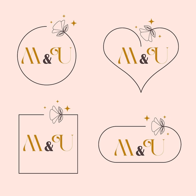 Minimalistische letter M en U moderne monogram set