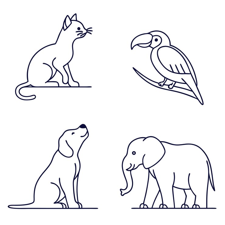 Vector minimalistische lijnkunst dierbundel eenvoudige dierillustraties vectorcollectie voor decoratie