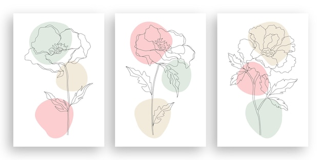 minimalistische lijntekeningen bloem illustratie met abstracte bladeren ontwerpset