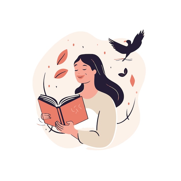 minimalistische logo boekwinkel vrouw zingt glimlach open boek