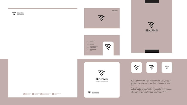 Vector minimalistische logo design template met branding bedrijfsnaam idee en briefpapier