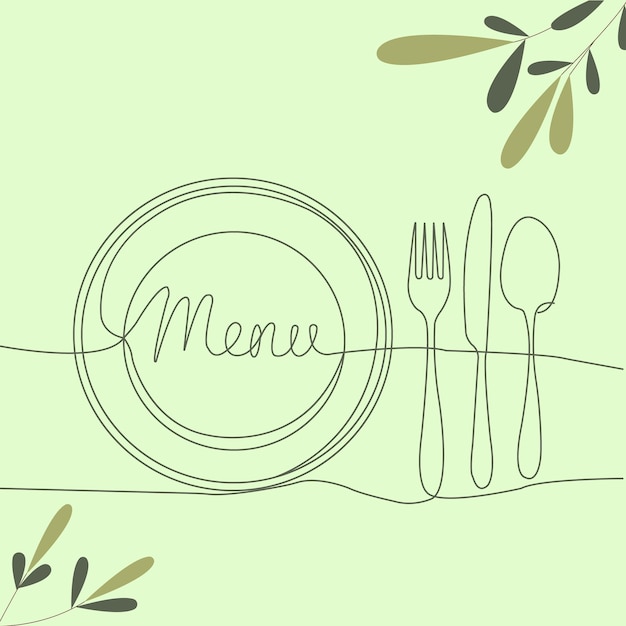 Minimalistische menu-illustratie met bordvorkmes en lepel