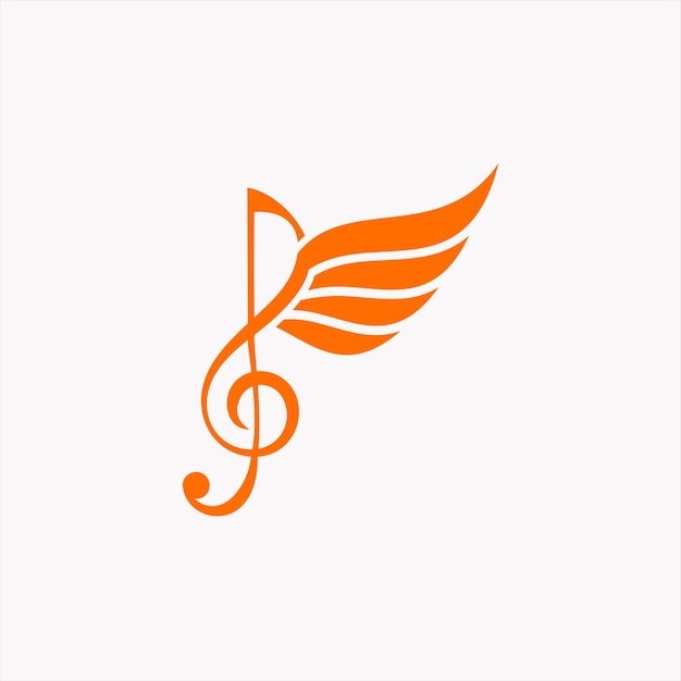 Minimalistische muziek Logo Design Template Idee G key Note met vleugel in oranje kleur