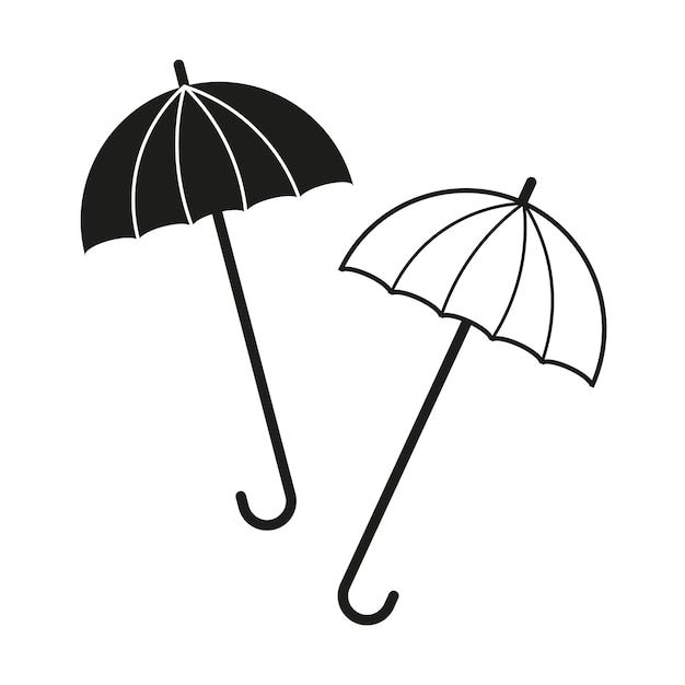 Minimalistische paraplu's illustratie Regenbeschermingssymbolen Zwarte en witte paraplu