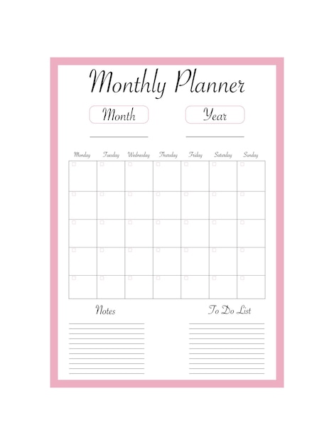 Minimalistische planner Een sjabloon voor een maandelijkse planner Leuke en eenvoudige takenlijst om af te drukken Zakelijke organisatorpagina Een vel papier Realistische vector