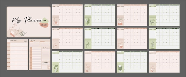 Vector minimalistische planner met delicaat en boho-ontwerp