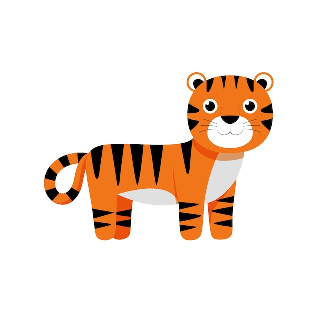 Minimalistische platte vector tijger illustratie op witte achtergrond eenvoudig gestileerd ontwerp vet oranje en zwarte kleuren schoon esthetische dierlijke vector dierlijke vector