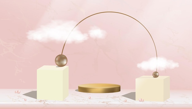 Minimalistische Podium vitrine met abstracte geometrische vorm en kralen brons metaal