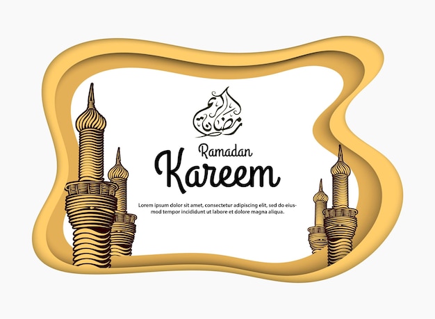 Minimalistische ramadan kareem-wenskaart in papercut vectorillustratie