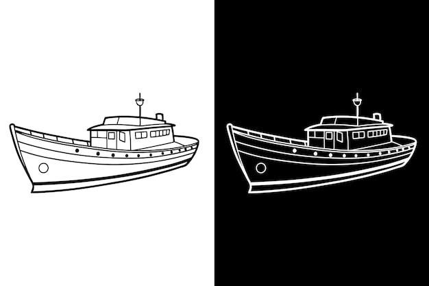 Minimalistische scheepssilhouet vectorillustratie van een boot in zwart-wit