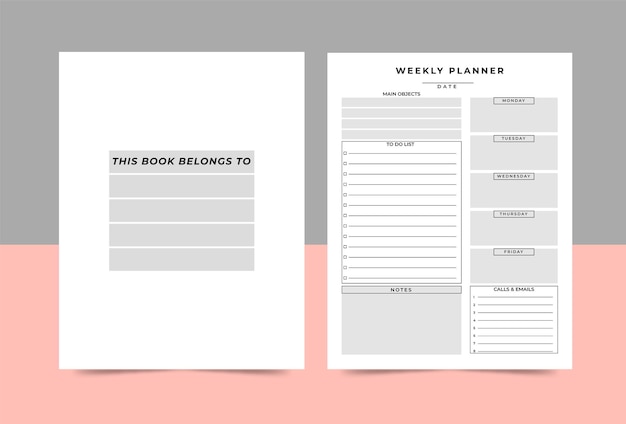 Minimalistische sjablonen voor plannerpagina's. Organisatorpagina, dagboek en dagelijks controleboek. Levensplanners, wee