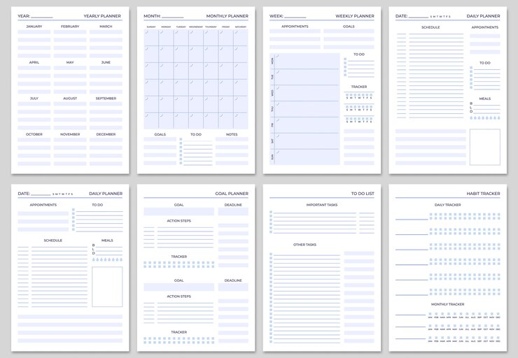 Vector minimalistische sjablonen voor plannerpagina's.