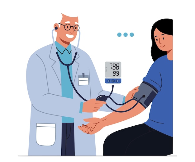 Minimalistische vectorillustratie Dokter die bloeddruk meet